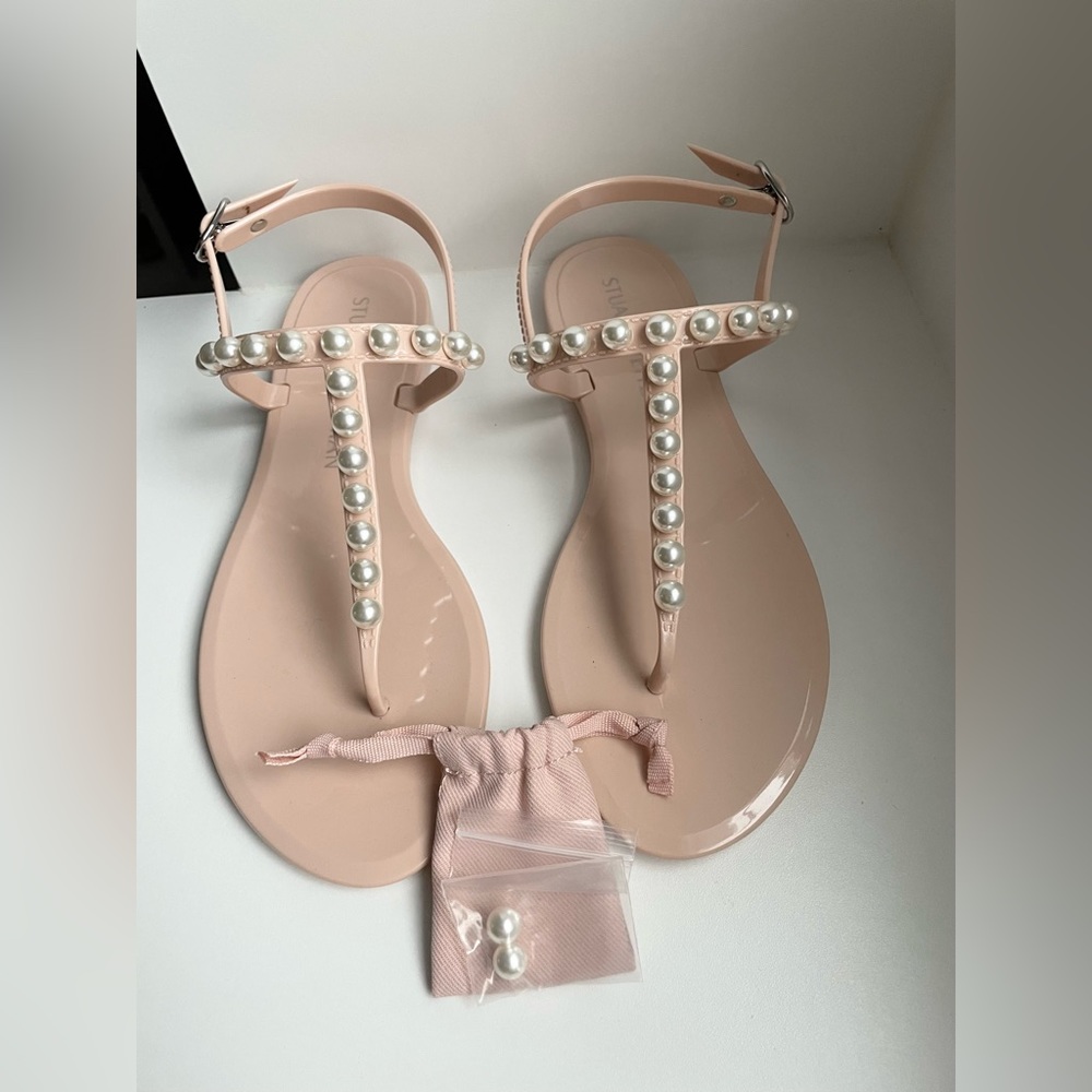 Stuart Weitzman Goldie Embellished Jelly Thong Sandals - size 9
